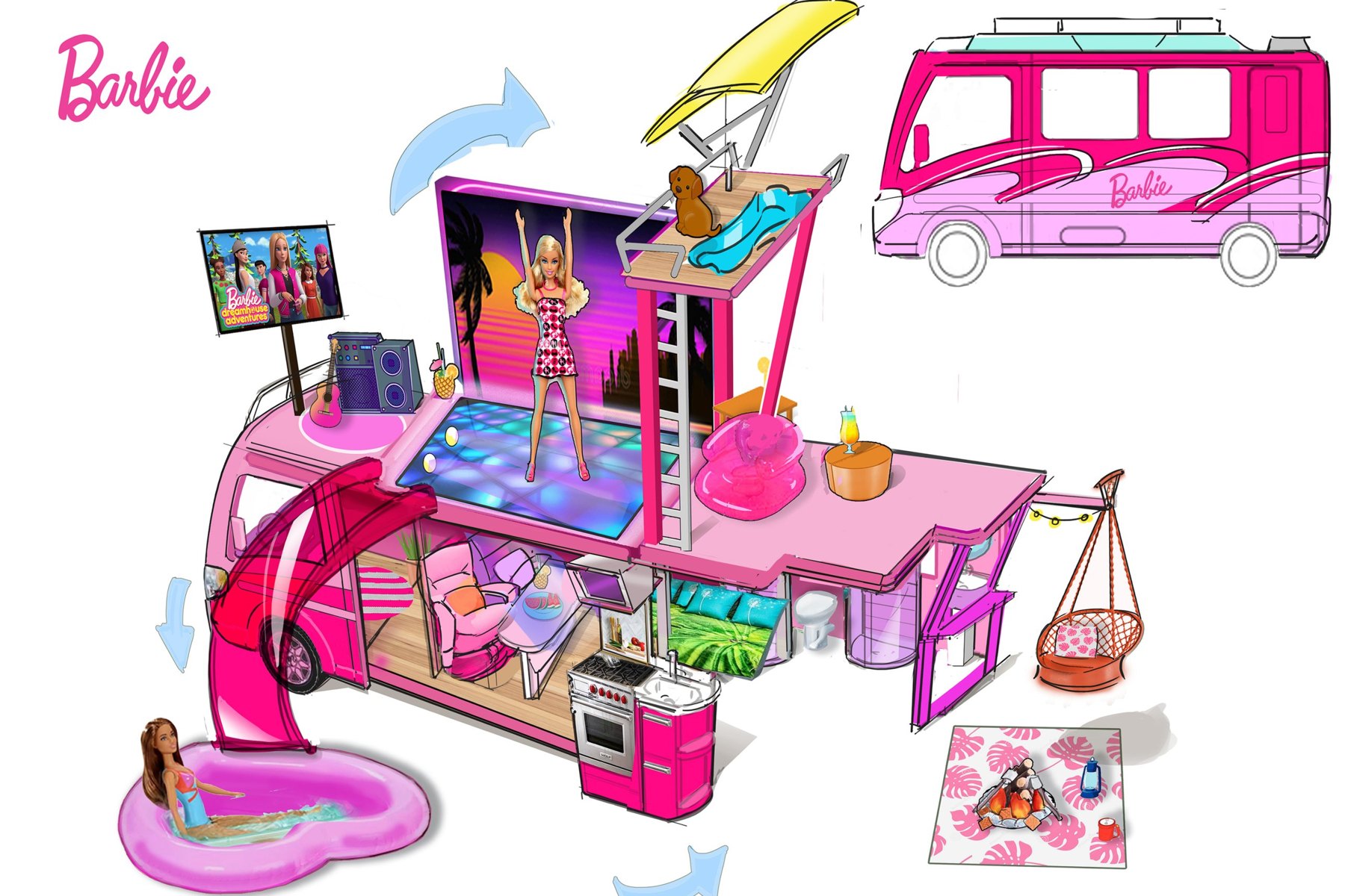 Campers & Vehicles, Party camper: dance floor, slide and heart pool, image 1