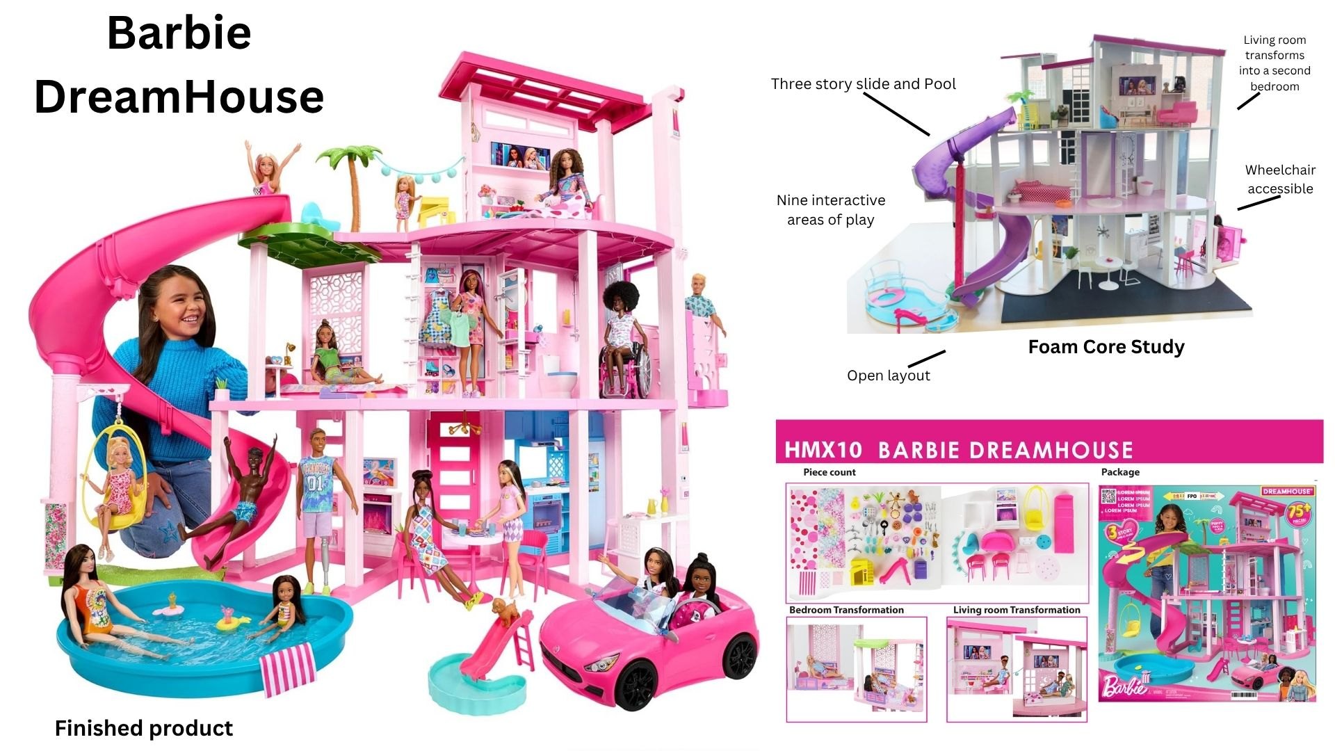 Barbie Dreamhouse, Finished product, foam-core study, piece count and package, image 1
