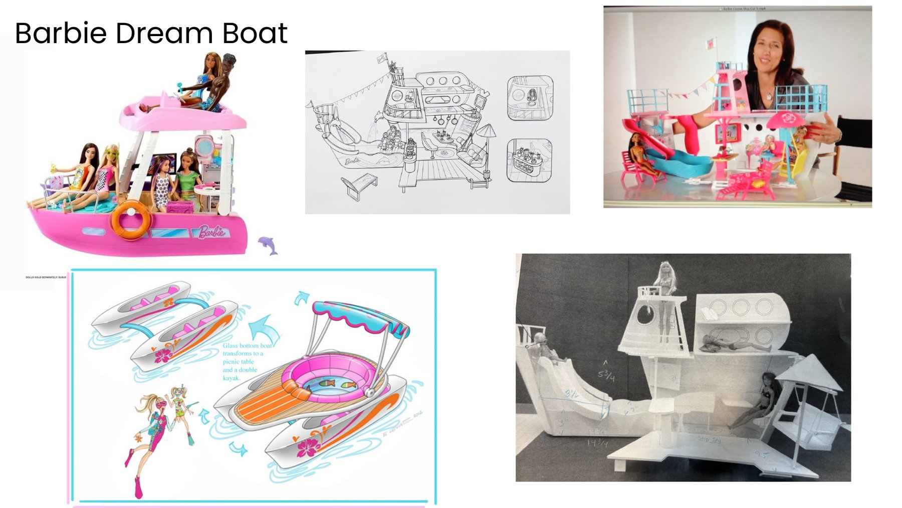 Barbie Dream Boat, Sketch, glass-bottom boat concept and foam-core model, image 1