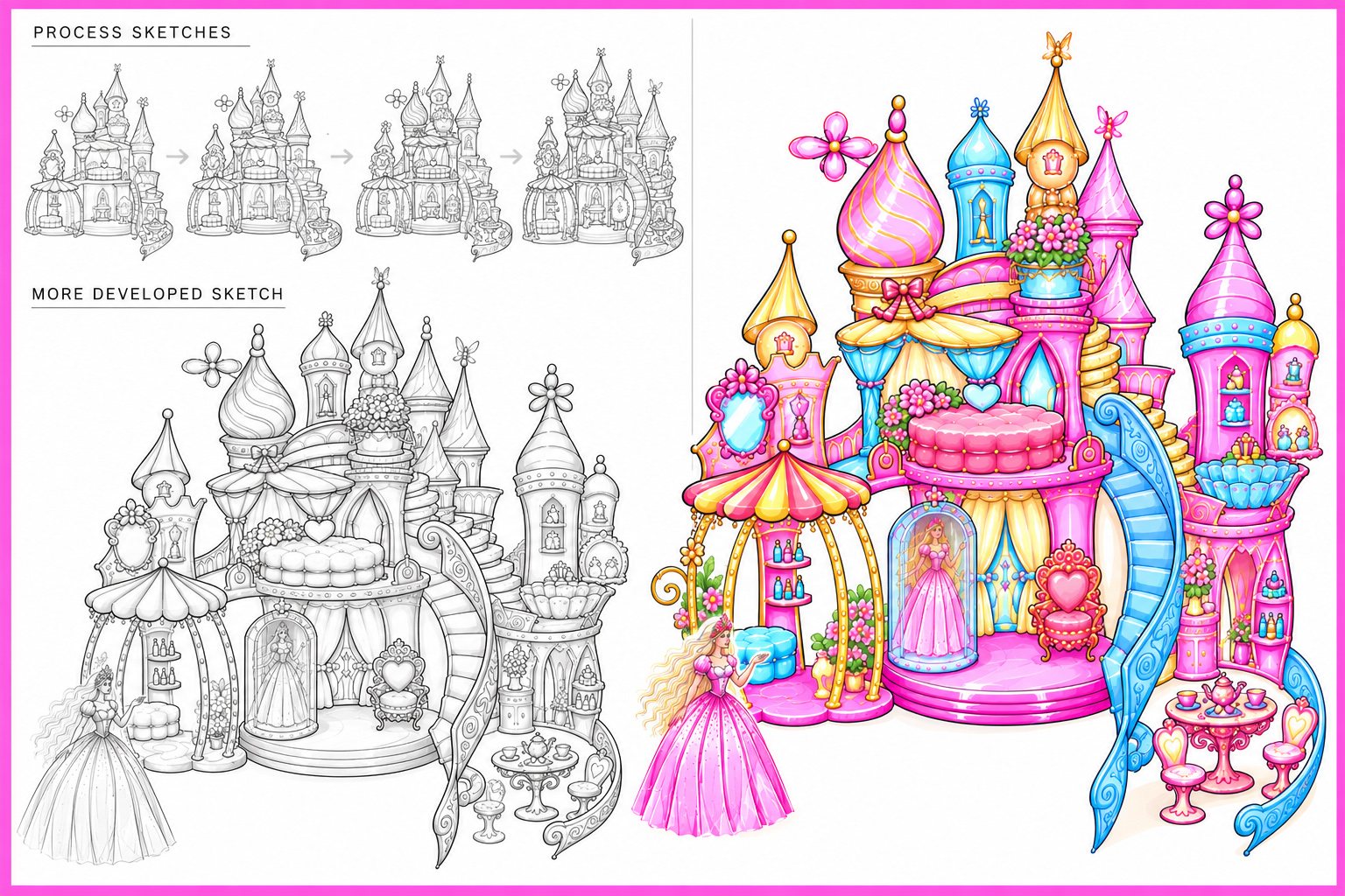 Barbie Dreamtopia, Process sketches to final rendering, image 1